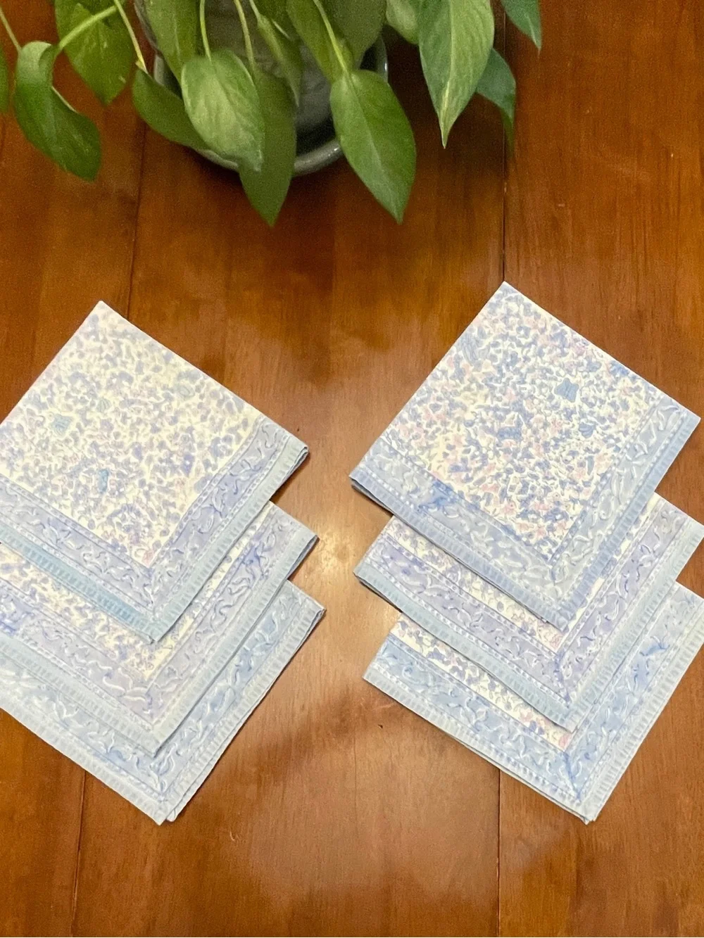 Placemat & Napkin Set Blue, White & Pink Indian Block Floral Set 10 Pieces